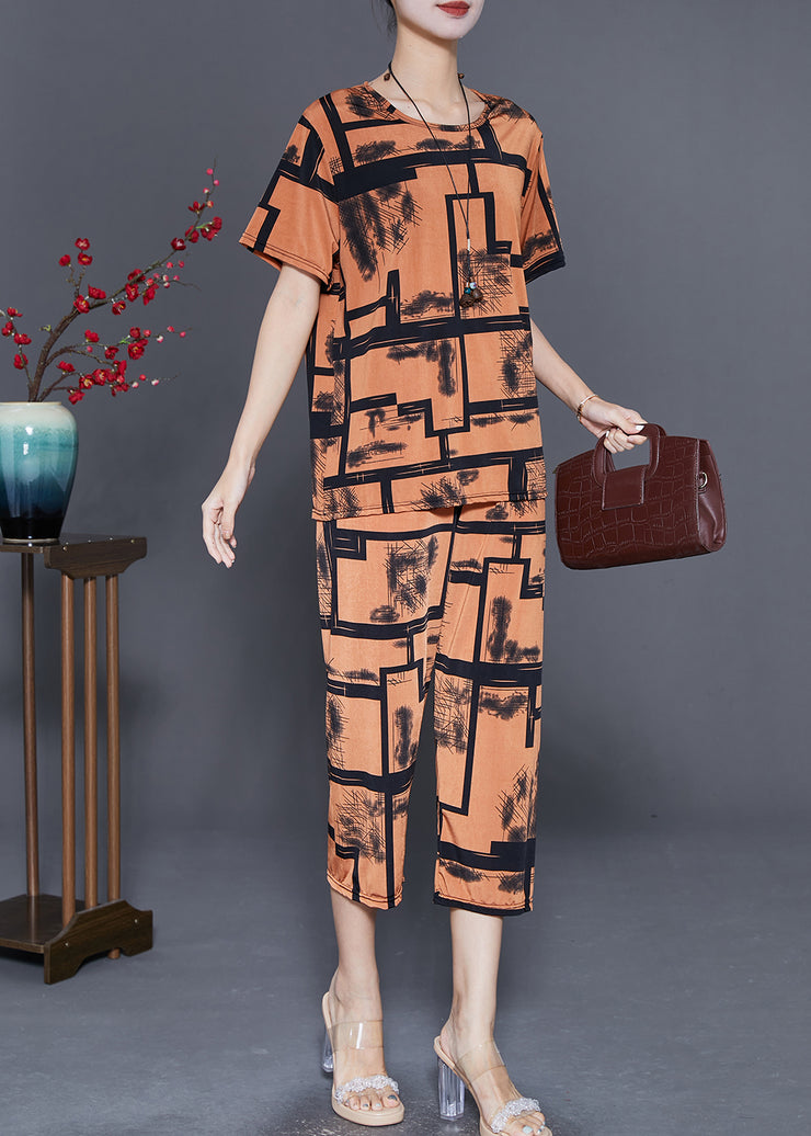 Coffee Print Ice Silk Two Pieces Set Oversized Summer