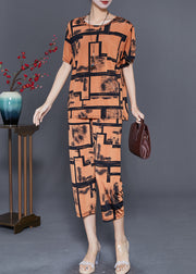 Coffee Print Ice Silk Two Pieces Set Oversized Summer