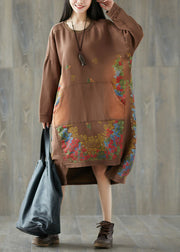 Chocolate Print Sweatshirt Streetwear Dresses pockets Spring