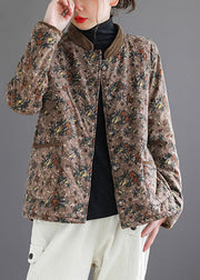 Chocolate Print Warm Fleece Puffers Jackets Stand Collar Winter