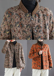 Chocolate Print Warm Fleece Puffers Jackets Stand Collar Winter