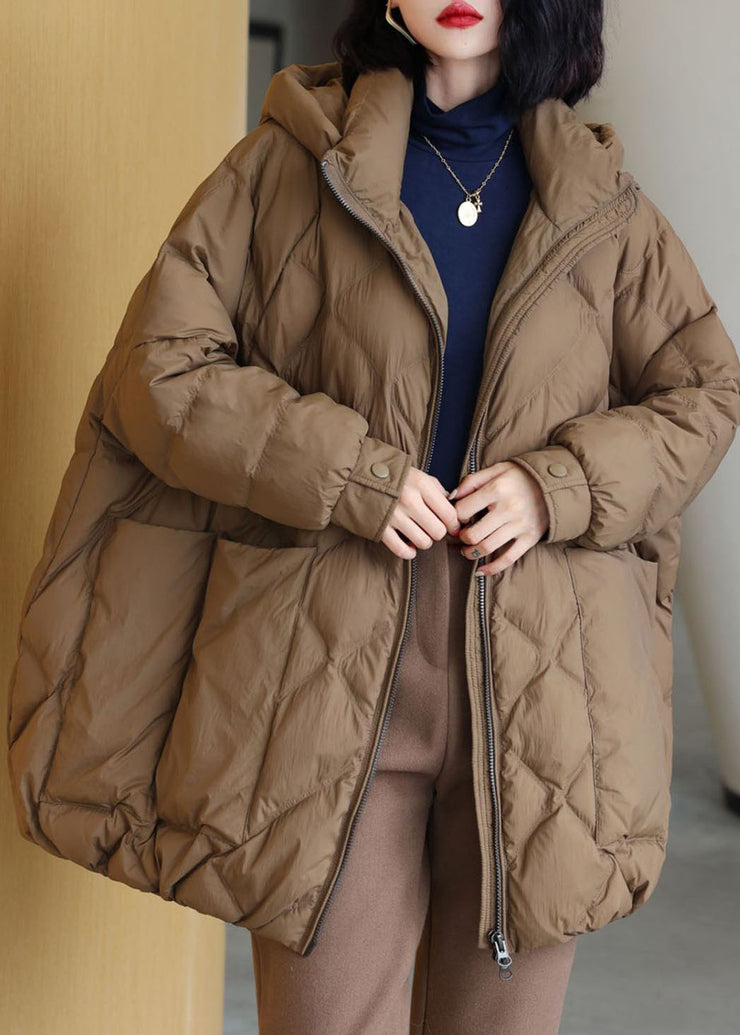 Chocolate Thick Duck Down Puffer Jacket Hooded Pockets Winter