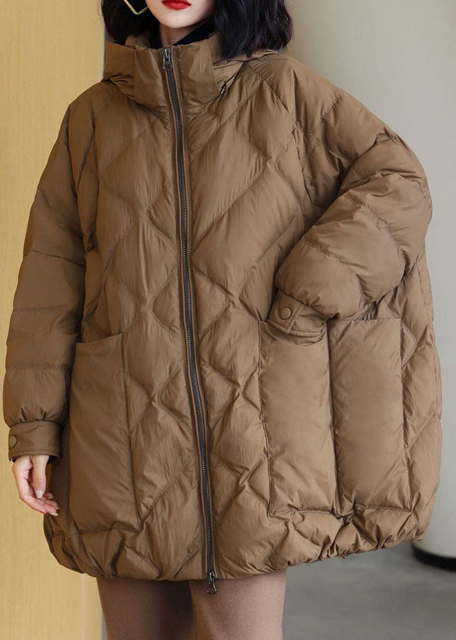 Chocolate Thick Duck Down Puffer Jacket Hooded Pockets Winter