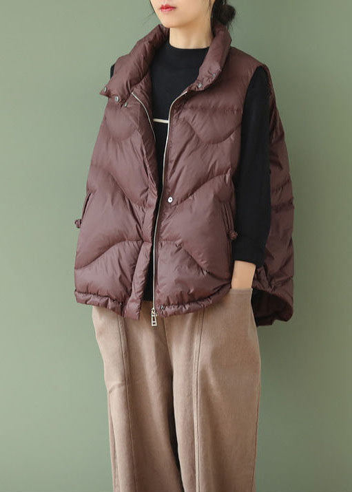 Chocolate Thick Duck Down Puffer Vests Stand Collar Oversized Winter