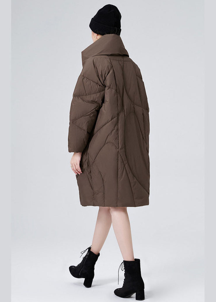 Chocolate Thick Duck Down Puffers Jackets Oversized Turn-down Collar Winter