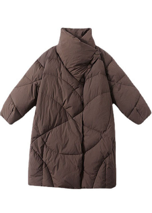 Chocolate Thick Duck Down Puffers Jackets Oversized Turn-down Collar Winter