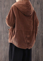 Chocolate Thick Fine Cotton Filled Corduroy Hooded Coat Winter