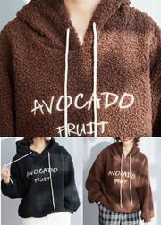 Chocolate Thick Fleece Wool Sweatshirt Streetwear Letter Embroidered Winter