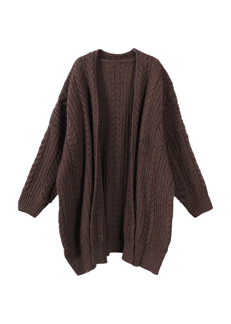 Chocolate V Neck Cable Knit Sweaters Coats Winter