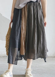 Chocolate pocket Patchwork Linen Skirt elastic waist Spring