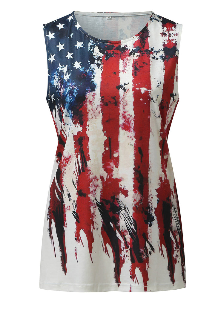 Colorblock Independence Day Print Cotton Tank O-Neck Sleeveless
