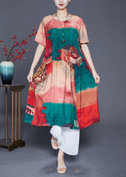 Colorblock Print Linen Maxi Dress Oversized Summer