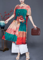 Colorblock Print Linen Maxi Dress Oversized Summer