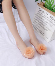 Comfortable Black Clear Flat Sandals Peep Toe Splicing Floral
