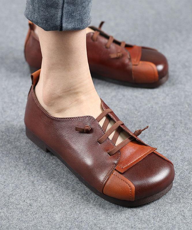 Comfortable Flat Shoes Chocolate Genuine Leather - SooLinen