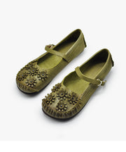 Comfortable Green Flat Feet Shoes Splicing Buckle Strap Floral