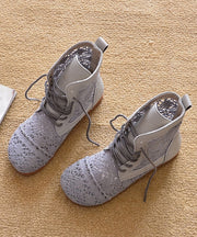 Comfortable Grey Boots Splicing Hollow Out Lace Up