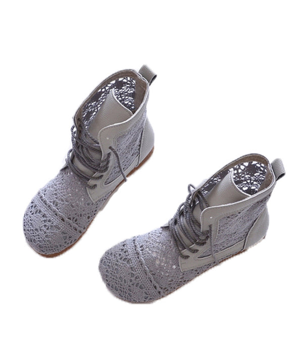 Comfortable Grey Boots Splicing Hollow Out Lace Up