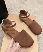 Comfortable Knit Fabric Flat Shoes Buckle Strap Splicing Brown