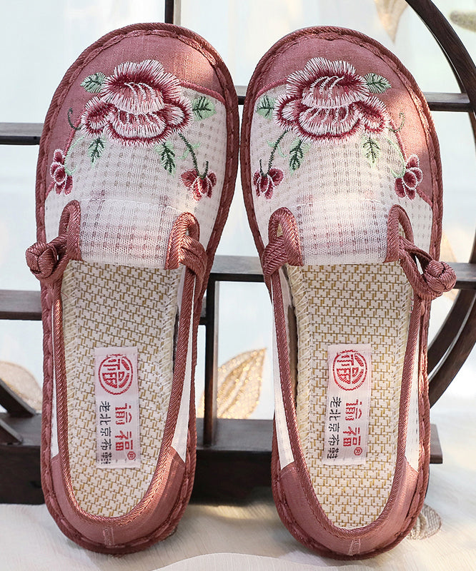 Comfortable Red Flats Cotton Fabric Casual Splicing Embroidered