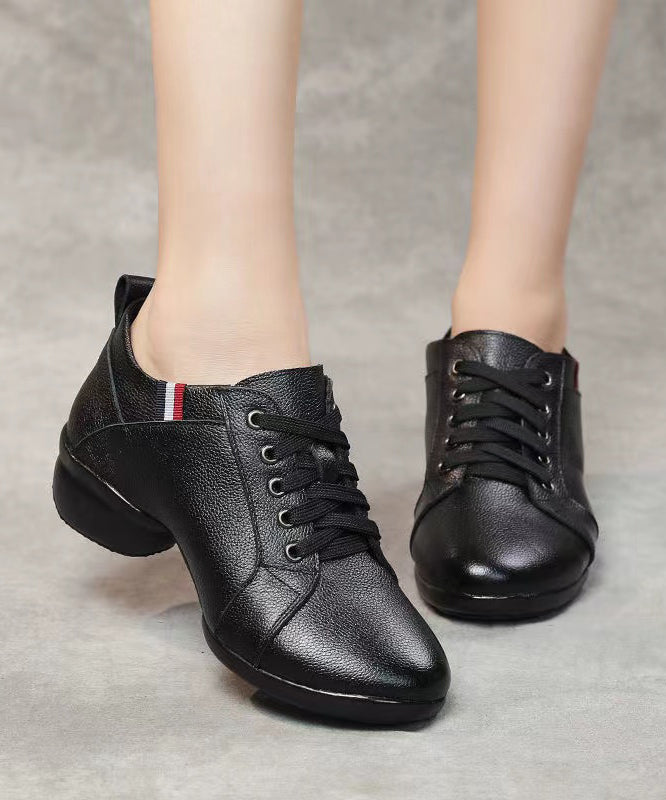Comfortable Soft Black Cross Strap Cowhide Leather Dance Shoes