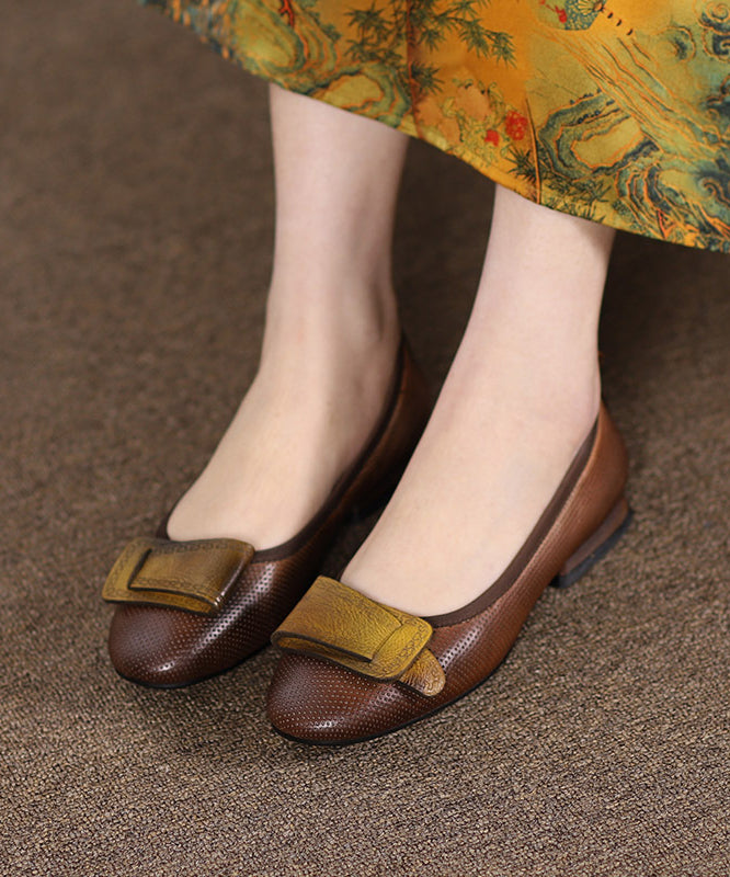 Comfortable Soft Cowhide Leather Coffee Flat Feet Shoes