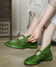 Bequeme, solide, grüne, flache Füße, flache Schuhe aus Rindsleder mit oberem Schnallenriemen