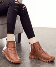 Comfortable Splicing Boots Brown Cowhide Leather Ankle boots