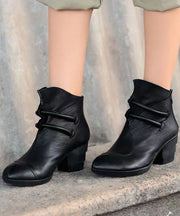 Comfortable Splicing Chunky Boots Black Sheepskin Pointed Toe