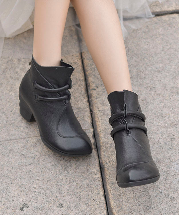 Comfortable Splicing Chunky Boots Black Sheepskin Pointed Toe