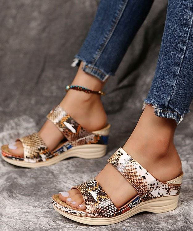 Comfortable Splicing Wedge Slide Sandals Serpentine Faux Leather