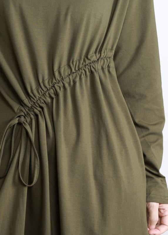 Comfy Army Green Drawstring Asymmetrical Design Side Open Dress Fall - SooLinen