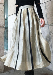 Comfy Beige Patchwork Summer Skirt Cotton Linen - SooLinen