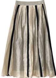 Comfy Beige Patchwork Summer Skirt Cotton Linen - SooLinen