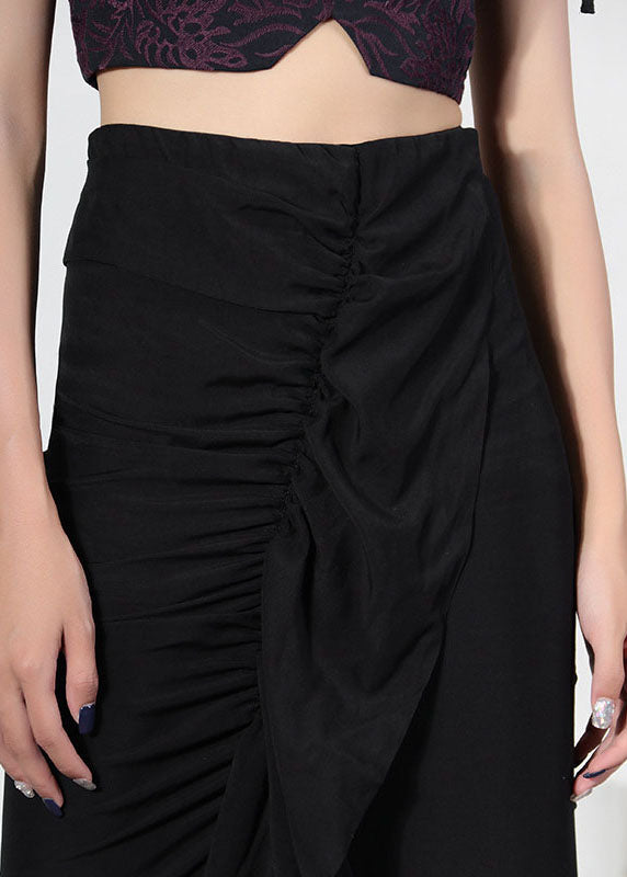 Comfy Black Asymmetrical Design Patchwork Summer Cotton Skirt