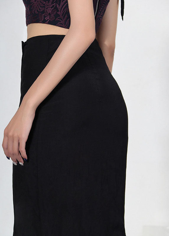 Comfy Black Asymmetrical Design Patchwork Summer Cotton Skirt
