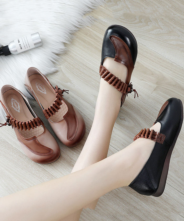 Comfy Black Buckle Strap Flat Feet Shoes Splicing Flat Shoes For Women