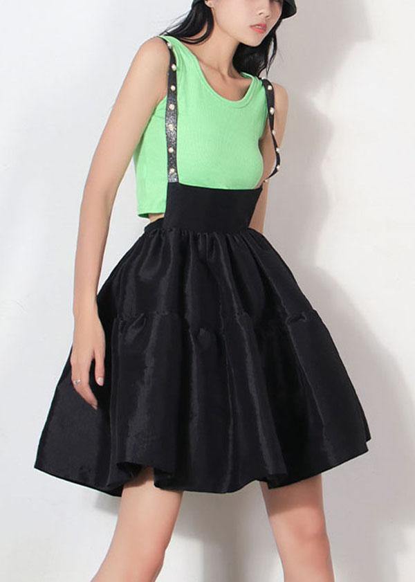 Comfy Black Patchwork Summer A Line carpenter Skirts - SooLinen