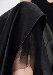Comfy Black Patchwork Tulle Asymmetrical design PU Skirts - SooLinen