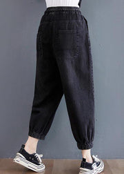 Comfy Black Patchwork jeans Summer Cotton - SooLinen