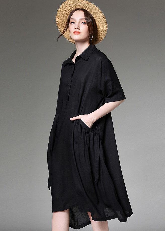 Comfy Black PeterPan Collar Button Spring Party Dress Half Sleeve - SooLinen