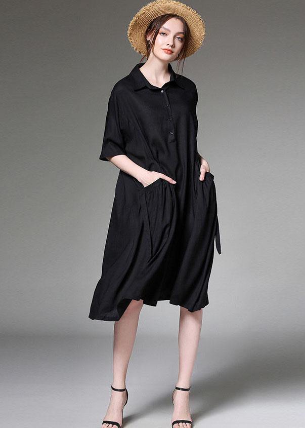 Comfy Black PeterPan Collar Button Spring Party Dress Half Sleeve - SooLinen