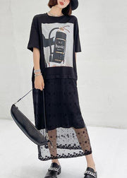 Comfy Black Print Patchwork Lace Maxi Dresses Summer - SooLinen