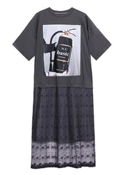 Comfy Black Print Patchwork Lace Maxi Dresses Summer - SooLinen