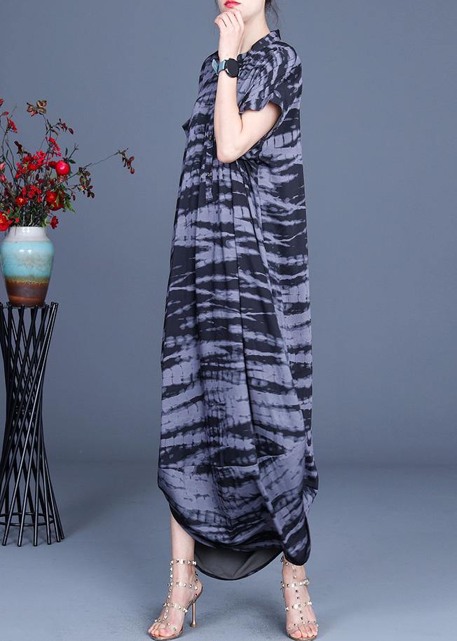 Comfy Black Striped Batwing Sleeve Silk Dress Summer Spring - SooLinen