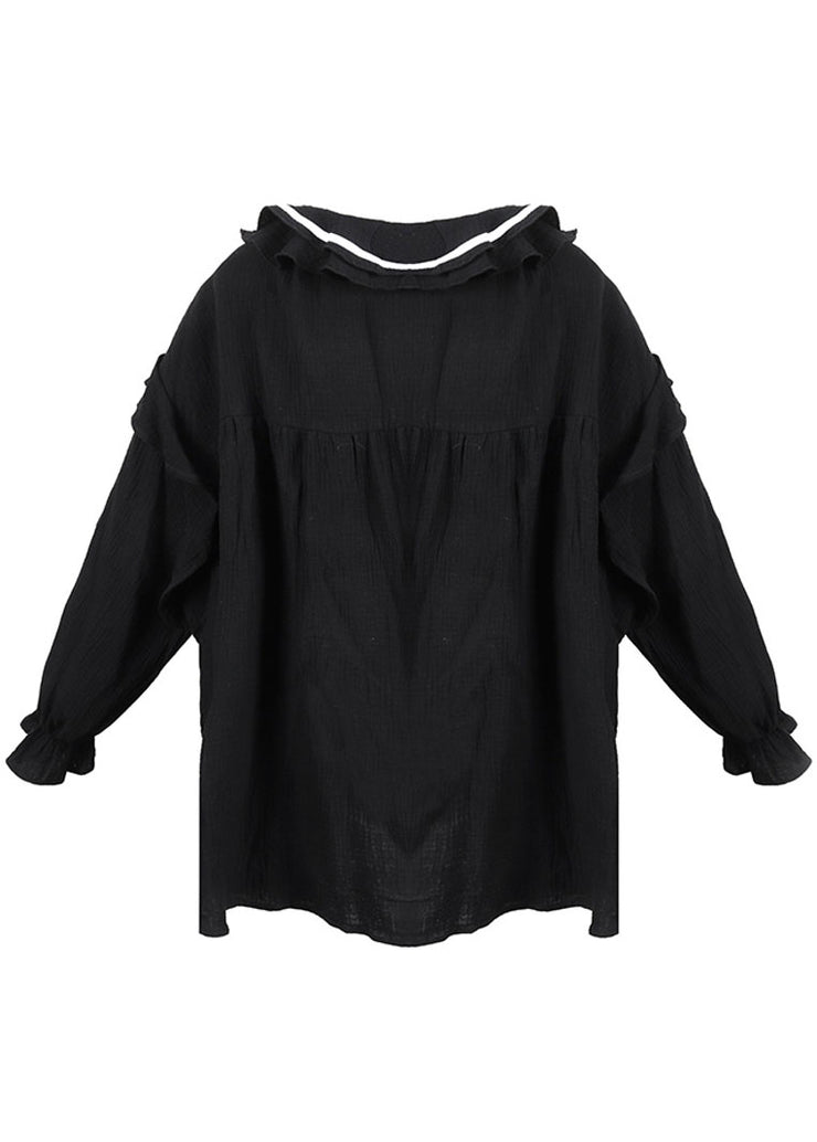 Comfy Black V Neck Ruffles asymmetrical design Fall Maxi Dresses Long sleeve