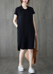 Comfy Black low high design Ankle Summer Cotton Dress - SooLinen
