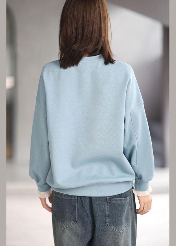 Comfy Blue Casual O-Neck Print Fall Sweatshirt - SooLinen