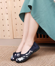 Comfy Blue Flats Embroidered Cotton Fabric Flat Shoes For Women