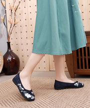Bequeme blaue flache Schuhe aus besticktem Baumwollgewebe für Frauen